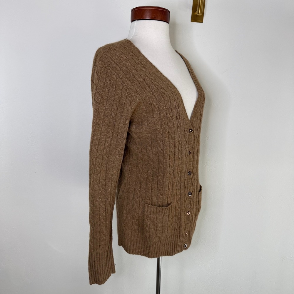 J.Crew Cable Knit Cardigan Sweater Camel Merino Wool Angora Cashmere L Preppy - Picture 4 of 9
